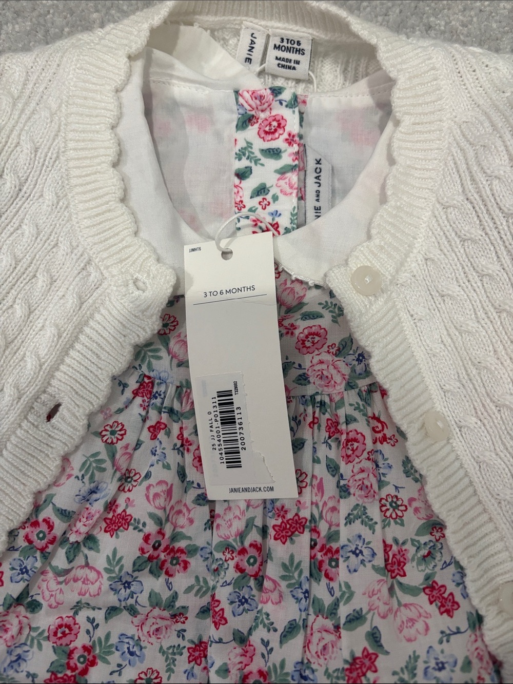 Janie and Jack White Cardigan with Pink Floral Dress - Picture 2 of 5